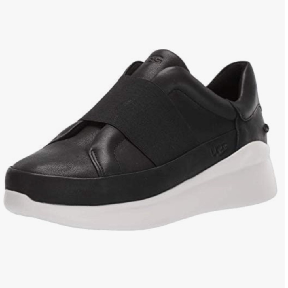 UGG Women Libu Leather Slip-On Sneaker Black White 1106629 Size 10